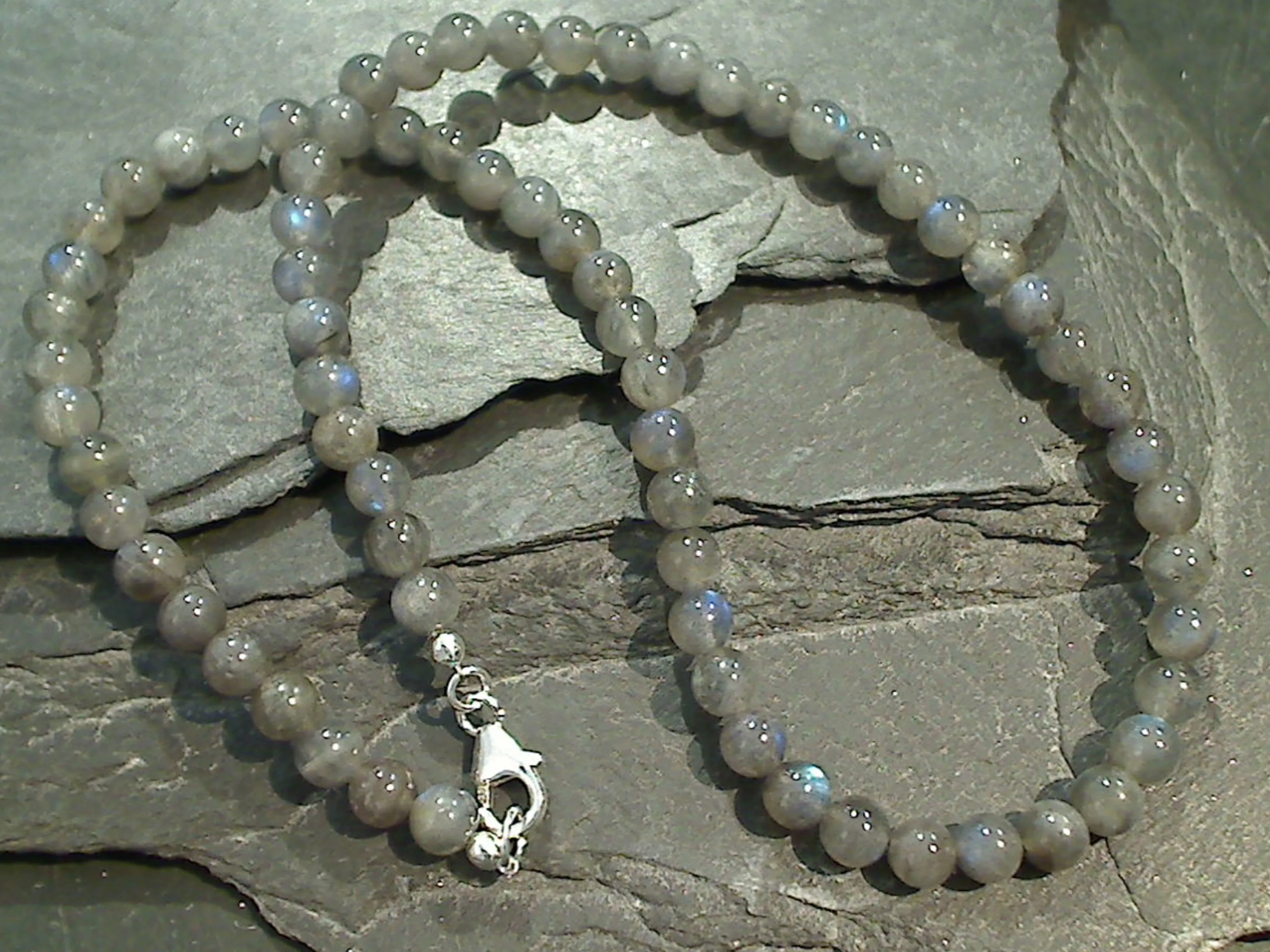 16" Labradorite 5MM Necklace, Sterling Silver Clasp