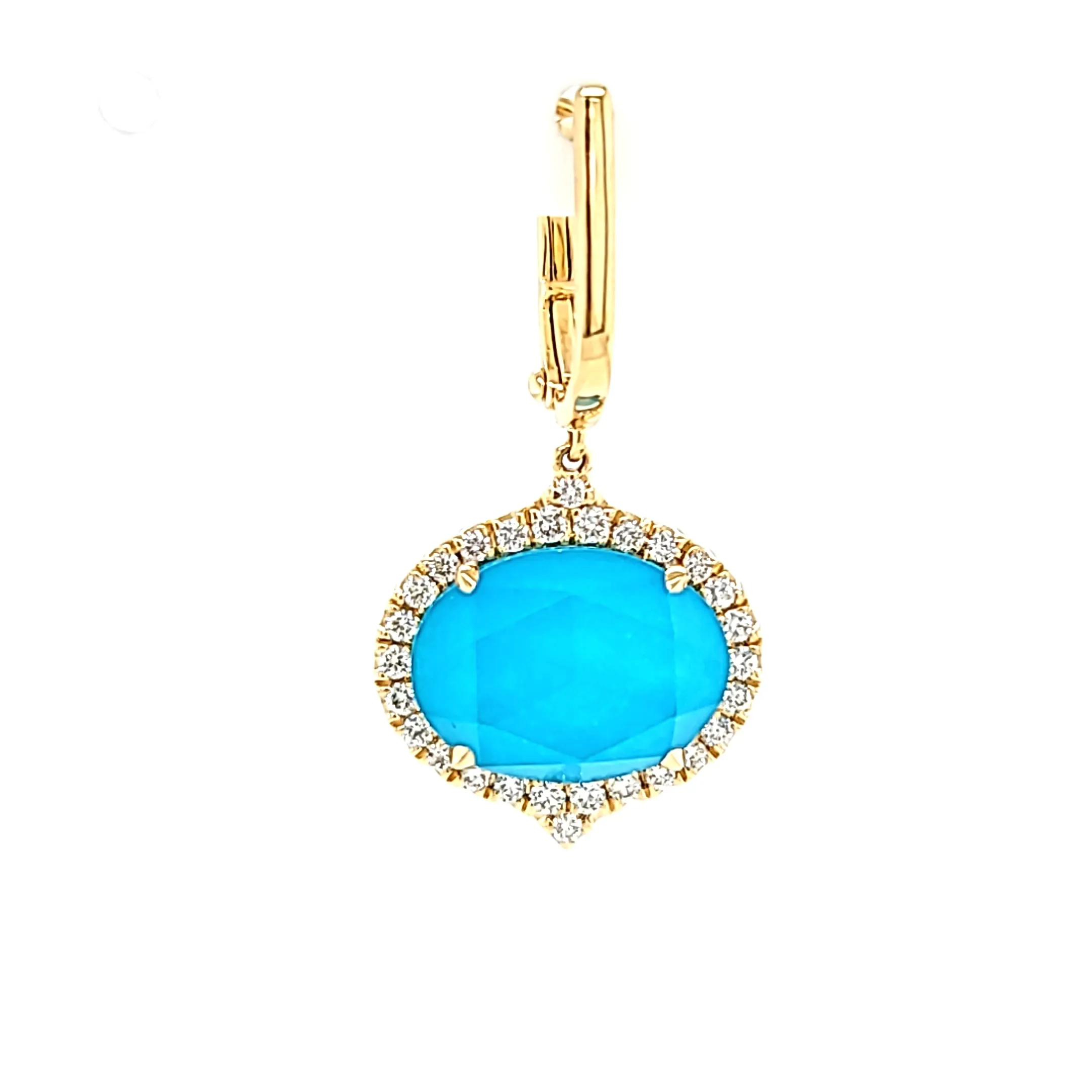 18k Yellow Gold Oval Turquoise Earrings (I6610)