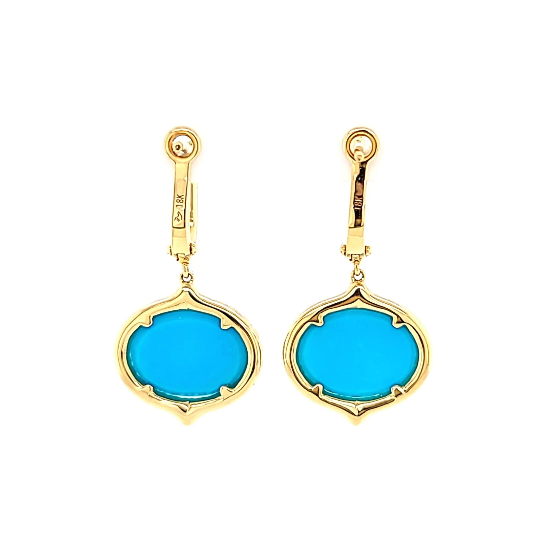 18k Yellow Gold Oval Turquoise Earrings (I6610)