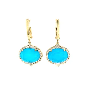 18k Yellow Gold Oval Turquoise Earrings (I6610)