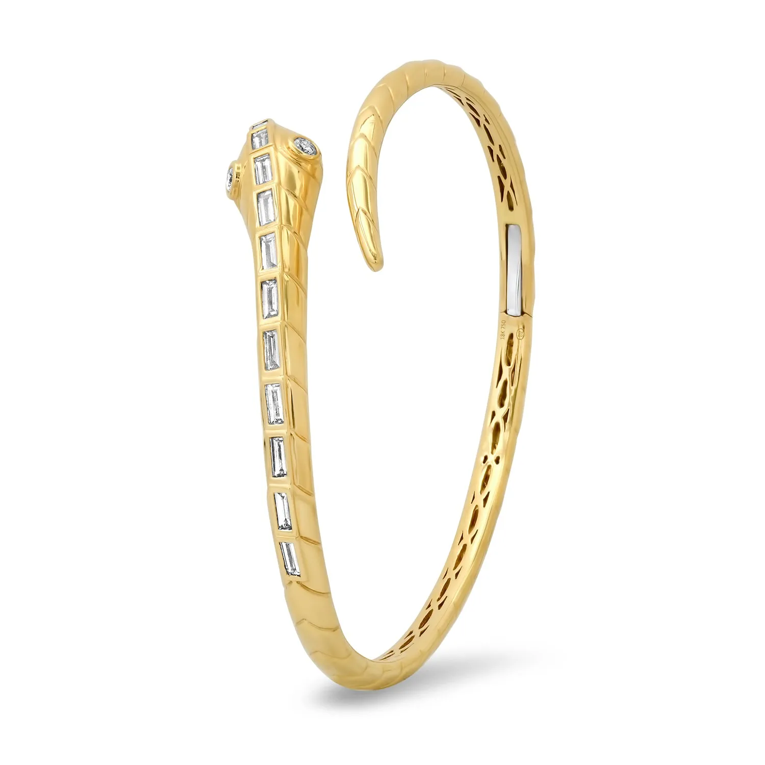 18K YG Baguette Diamond Snake Bangle