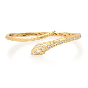 18K YG Baguette Diamond Snake Bangle