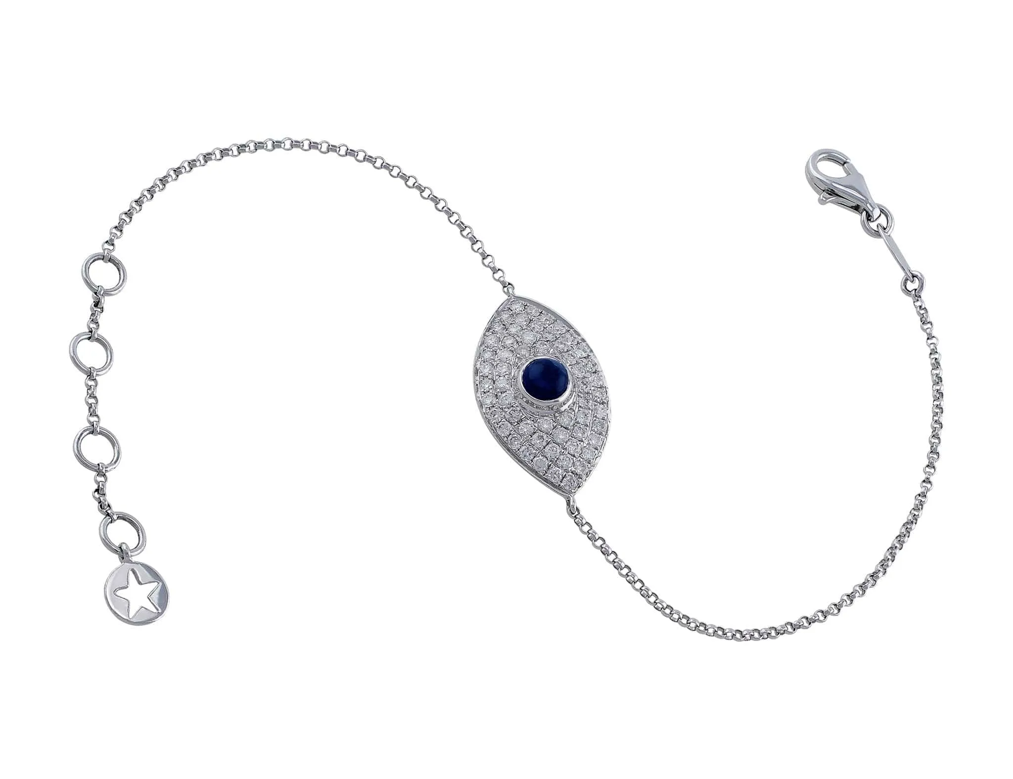 18kt White Gold 0.38ctw Diamond Evil Eye Chain Bracelet