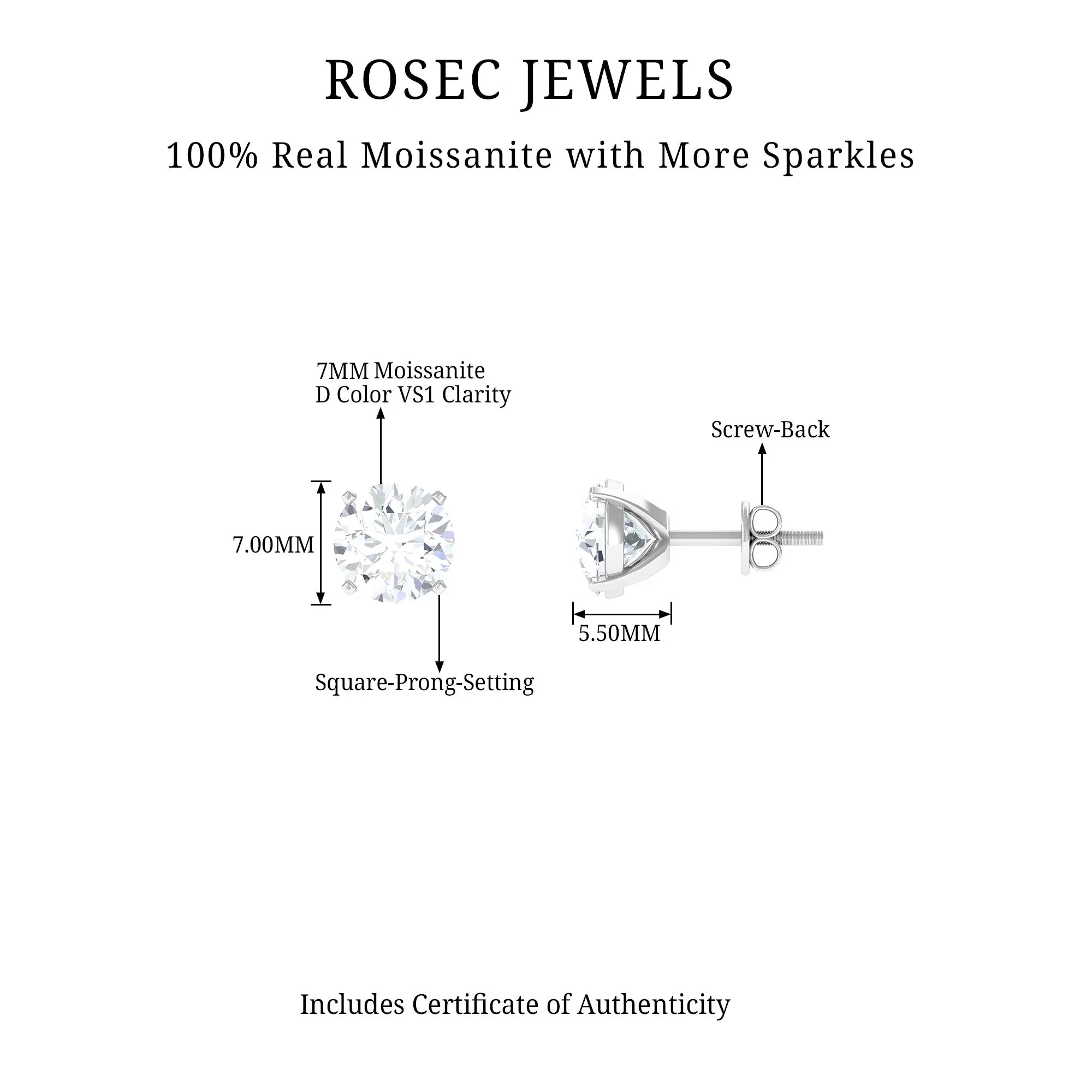 2 CT Moissanite Solitaire Stud Earrings for Women