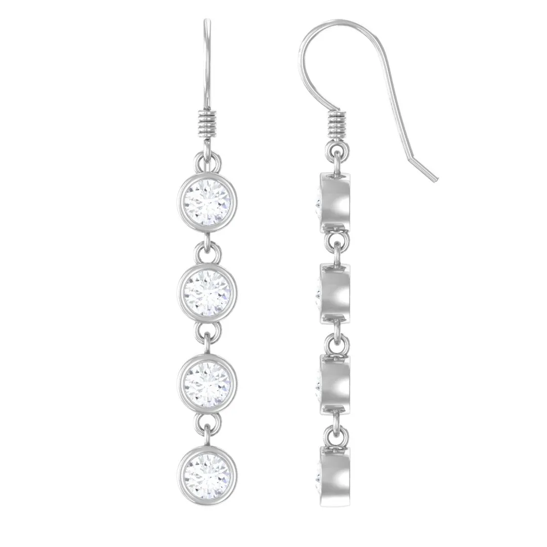 2 CT Simple Zircon Dangle Earrings in Bezel Setting