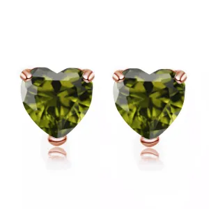 24k Rose Gold Plated 4 Carat Heart Created Peridot Stud Earrings