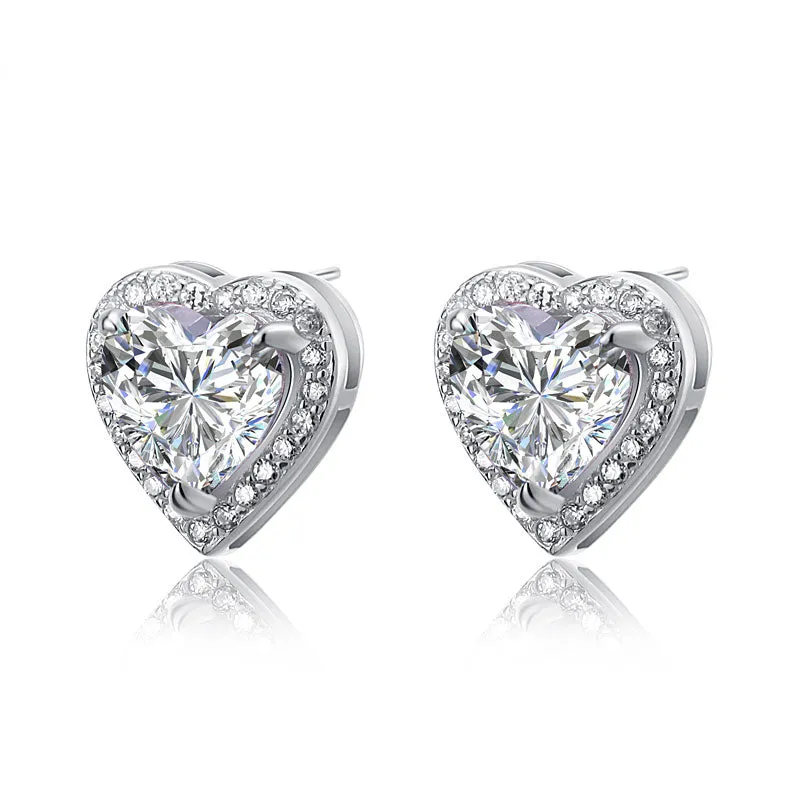 3 Carat Created Diamond 925 Sterling Silver Heart Stud Earrings XFE8021