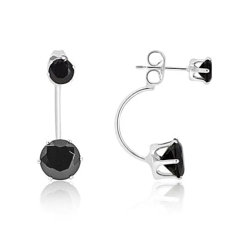 3 Carat Elegant Sterling Silver Black Round Elements Hanging Stud Earrings