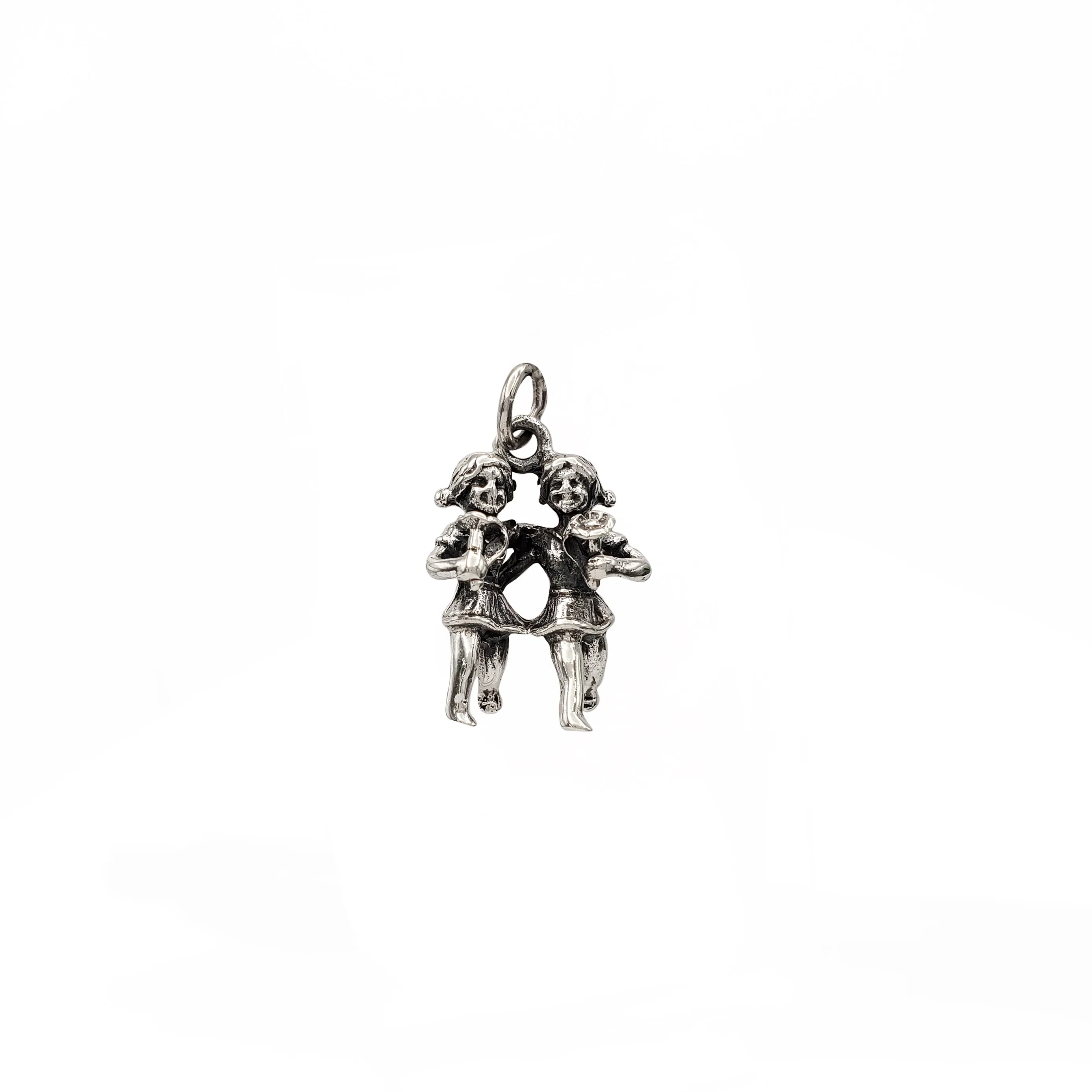 3-D Antique Finish Two-Girls Pendant (Silver)