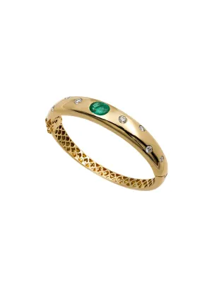 3.02ct Diamond  Emerald 18K Gold Flush Bangle Bracelet