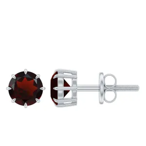 4.5 MM Natural Garnet Solitaire Stud Earrings in 8 Claw Prong Setting