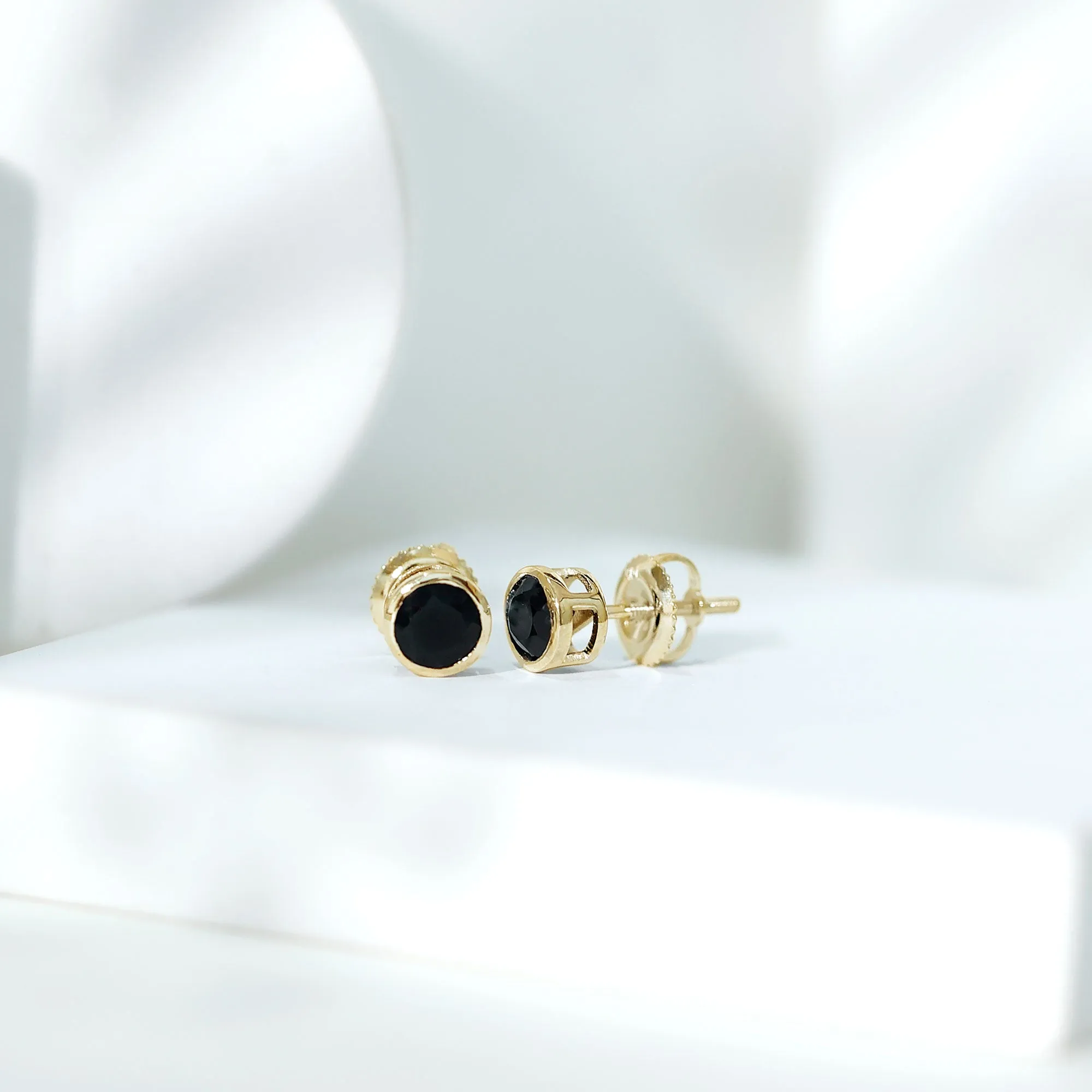 5 MM Black Onyx Solitaire Stud Earring in Bezel Setting