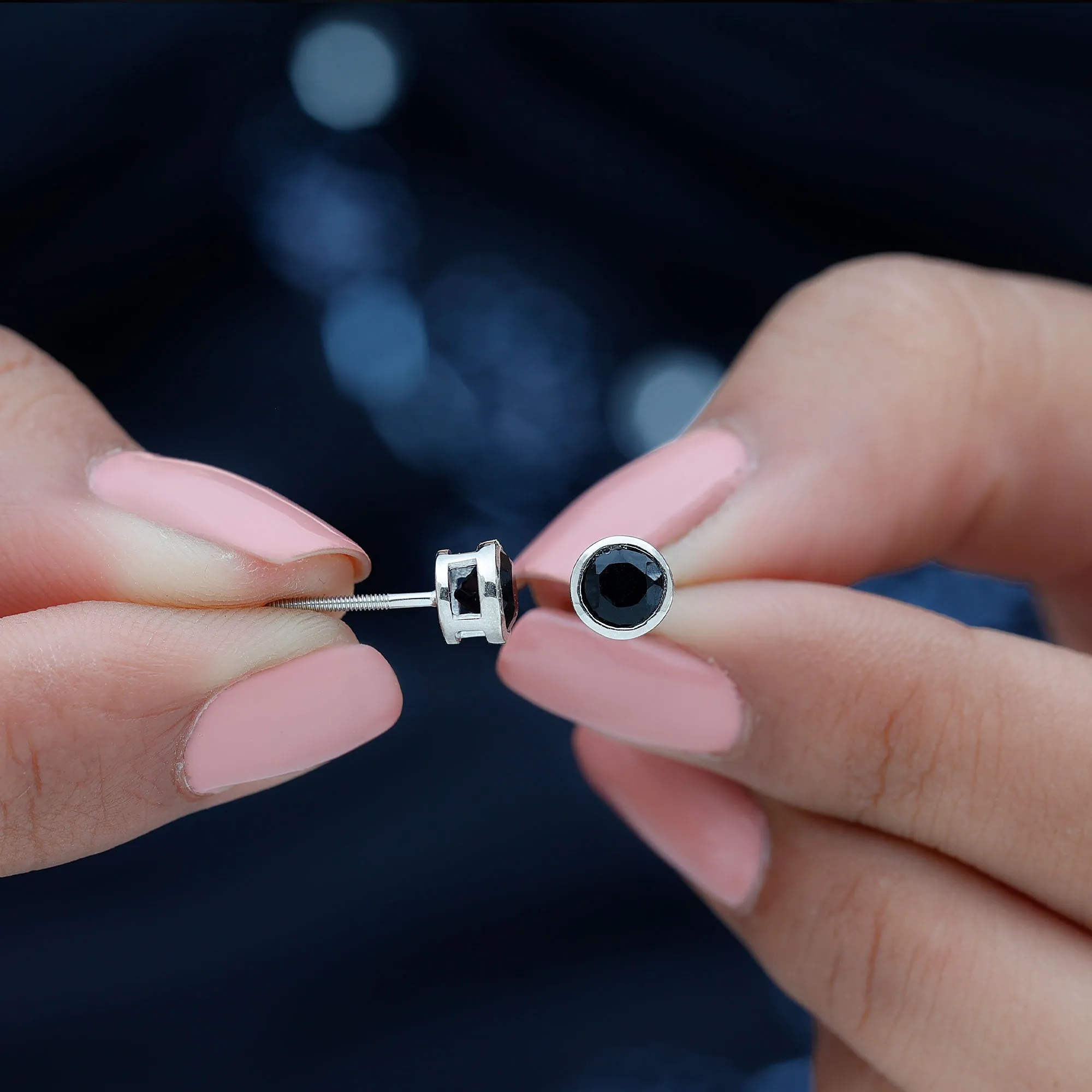 5 MM Black Onyx Solitaire Stud Earring in Bezel Setting