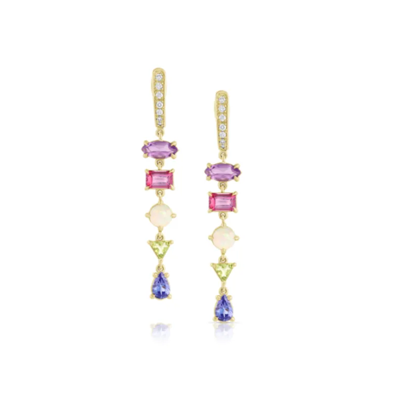 5 Stone Gemfetti Gemstone & Diamond Drop Earrings