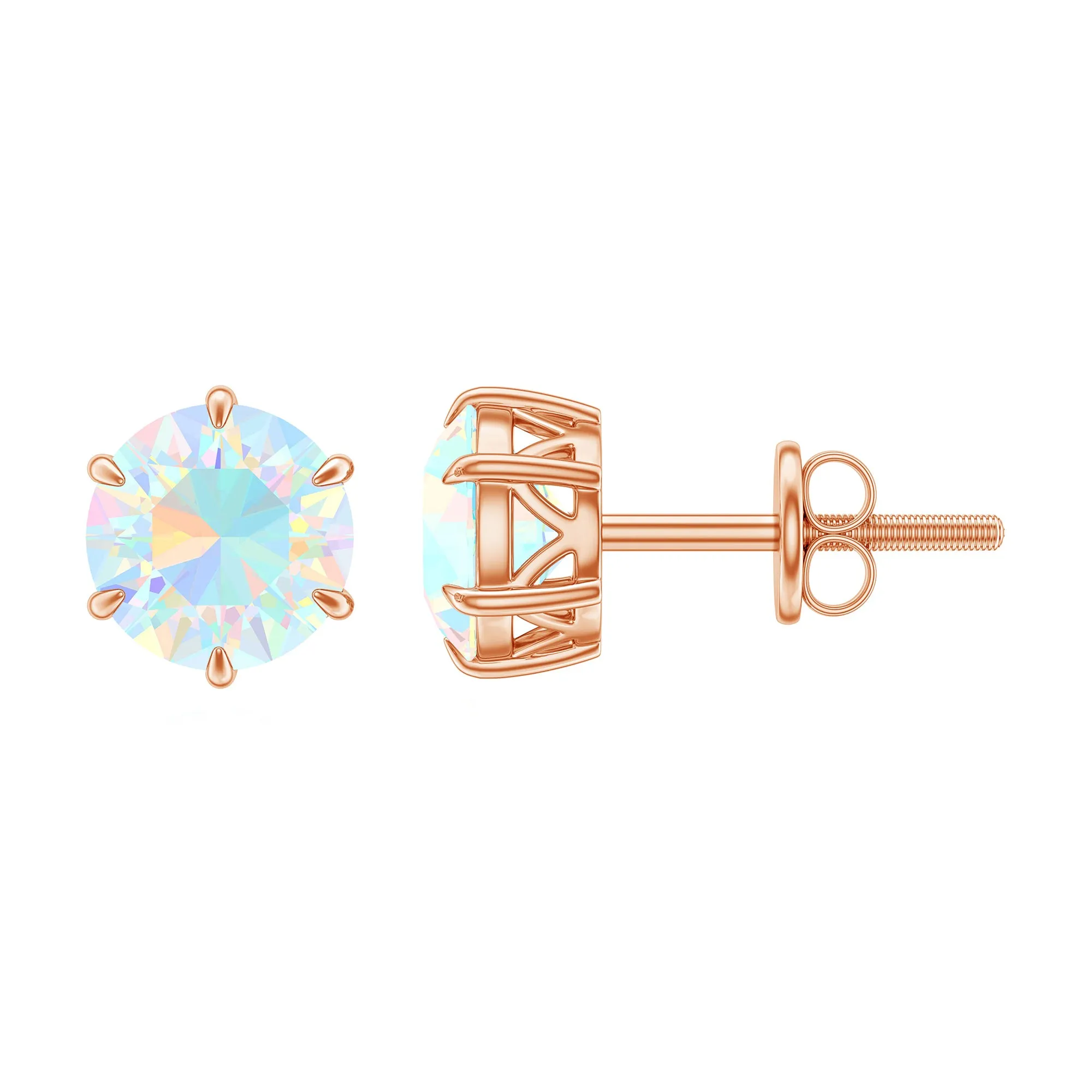 6 MM Round Ethiopian Opal Solitaire Stud Earrings in 6 Claw Prong Setting