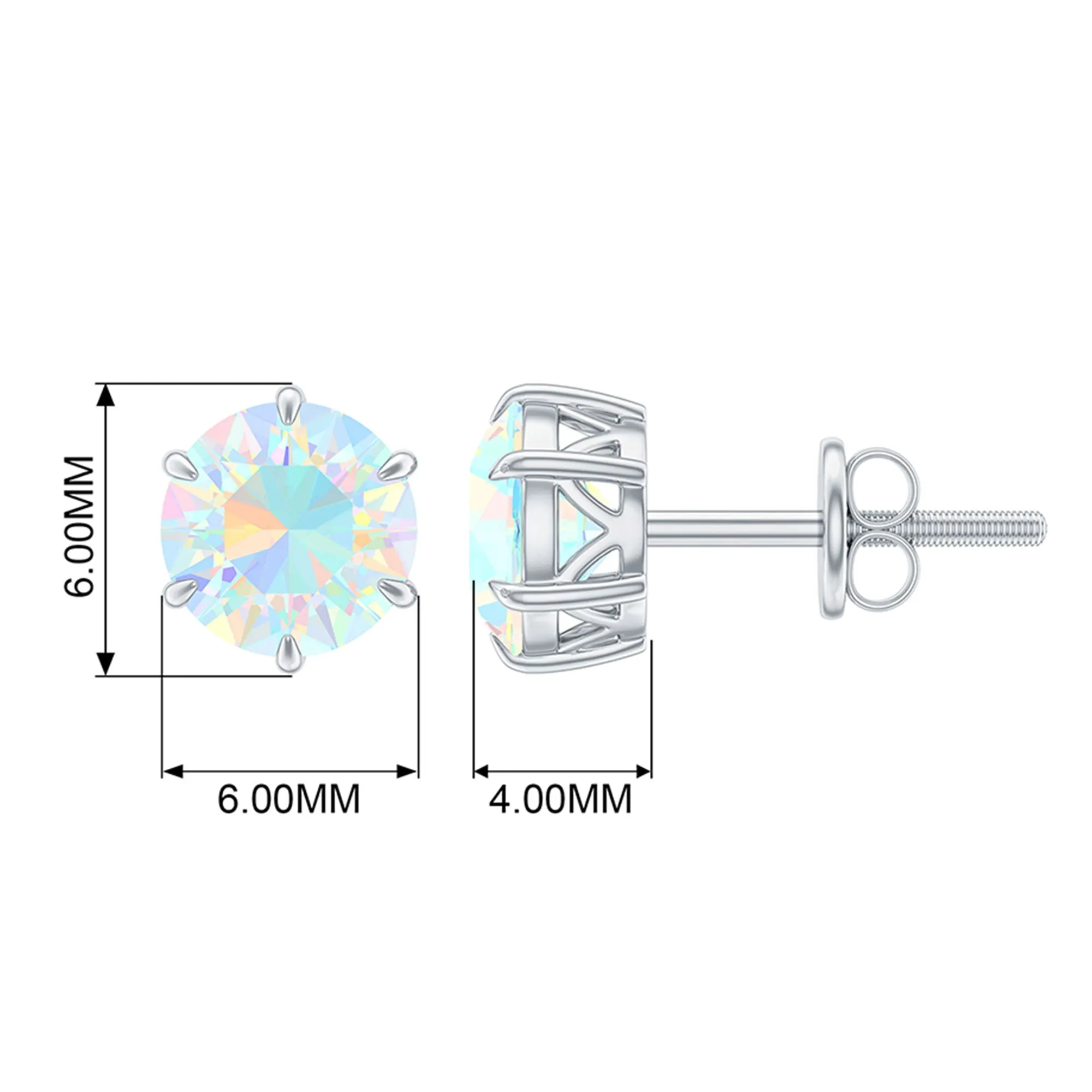 6 MM Round Ethiopian Opal Solitaire Stud Earrings in 6 Claw Prong Setting