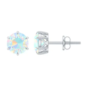 6 MM Round Ethiopian Opal Solitaire Stud Earrings in 6 Claw Prong Setting