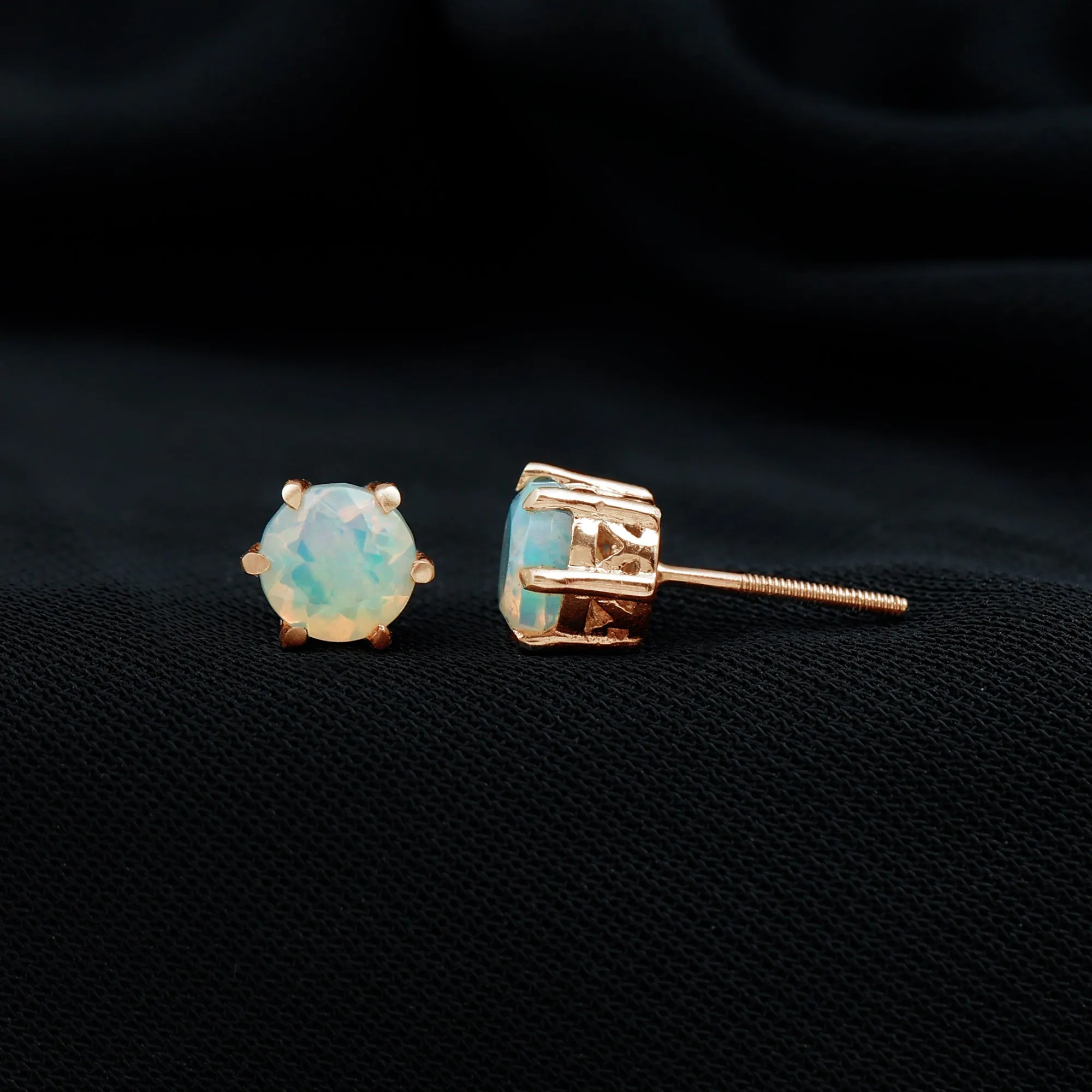 6 MM Round Ethiopian Opal Solitaire Stud Earrings in 6 Claw Prong Setting