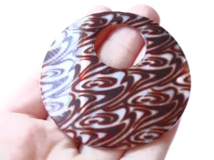 60mm Brown Swirl Printed Shell Round Go-Go Pendant