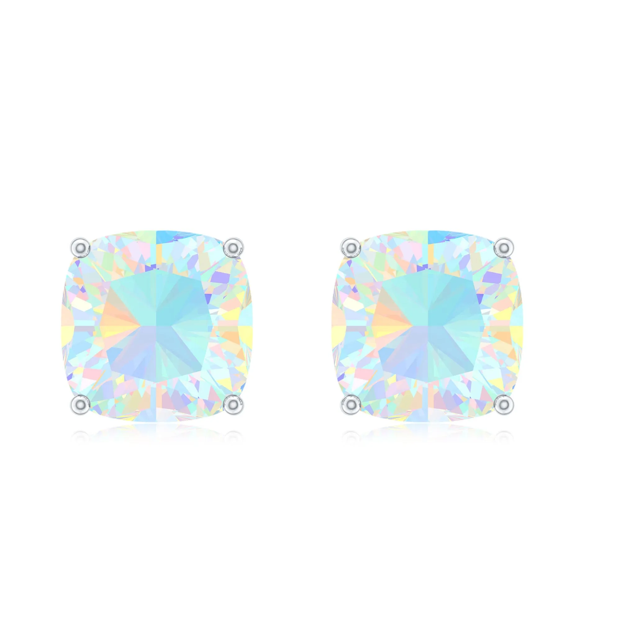 7 MM Cushion Cut Ethiopian Opal Solitaire Stud Earrings in Prong Setting