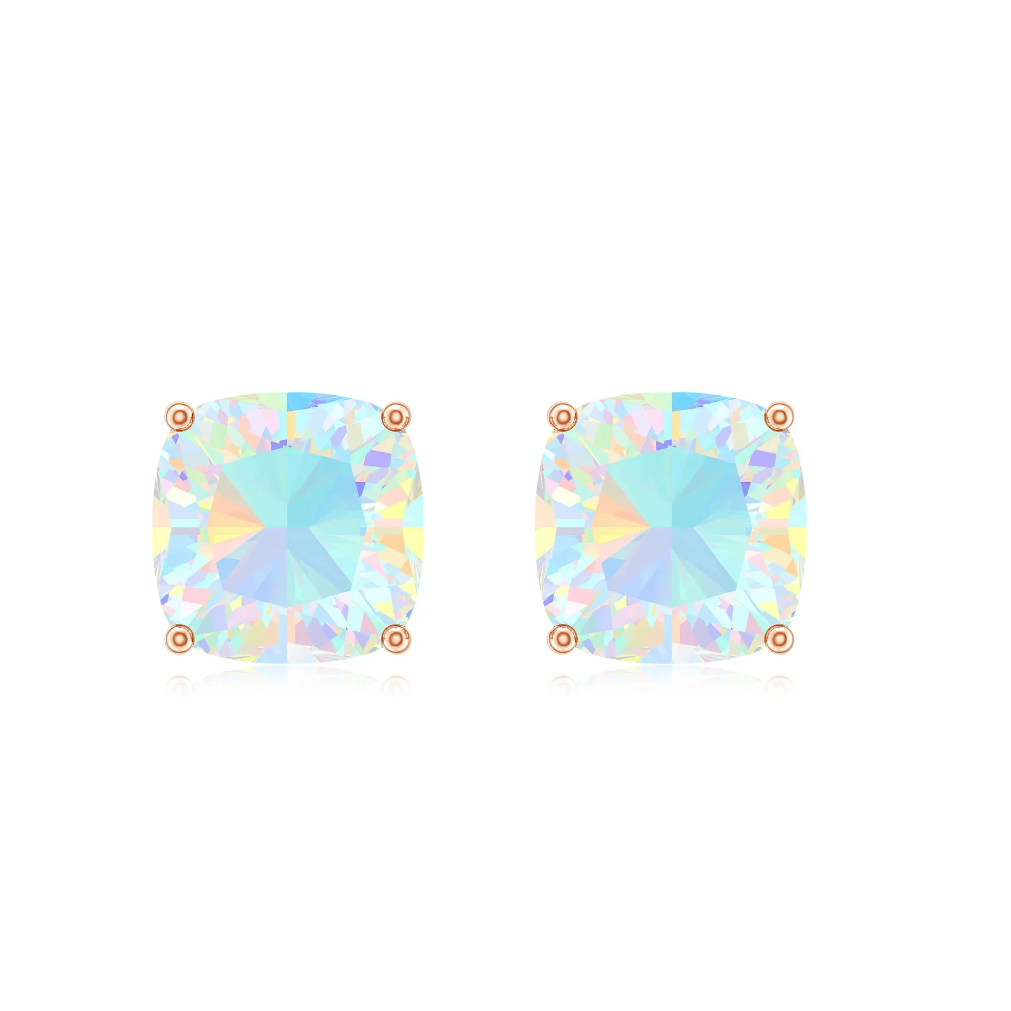 7 MM Cushion Cut Ethiopian Opal Solitaire Stud Earrings in Prong Setting