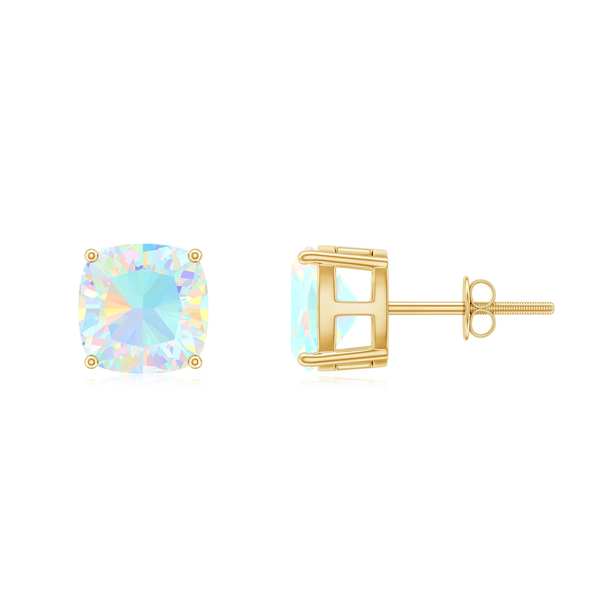 7 MM Cushion Cut Ethiopian Opal Solitaire Stud Earrings in Prong Setting