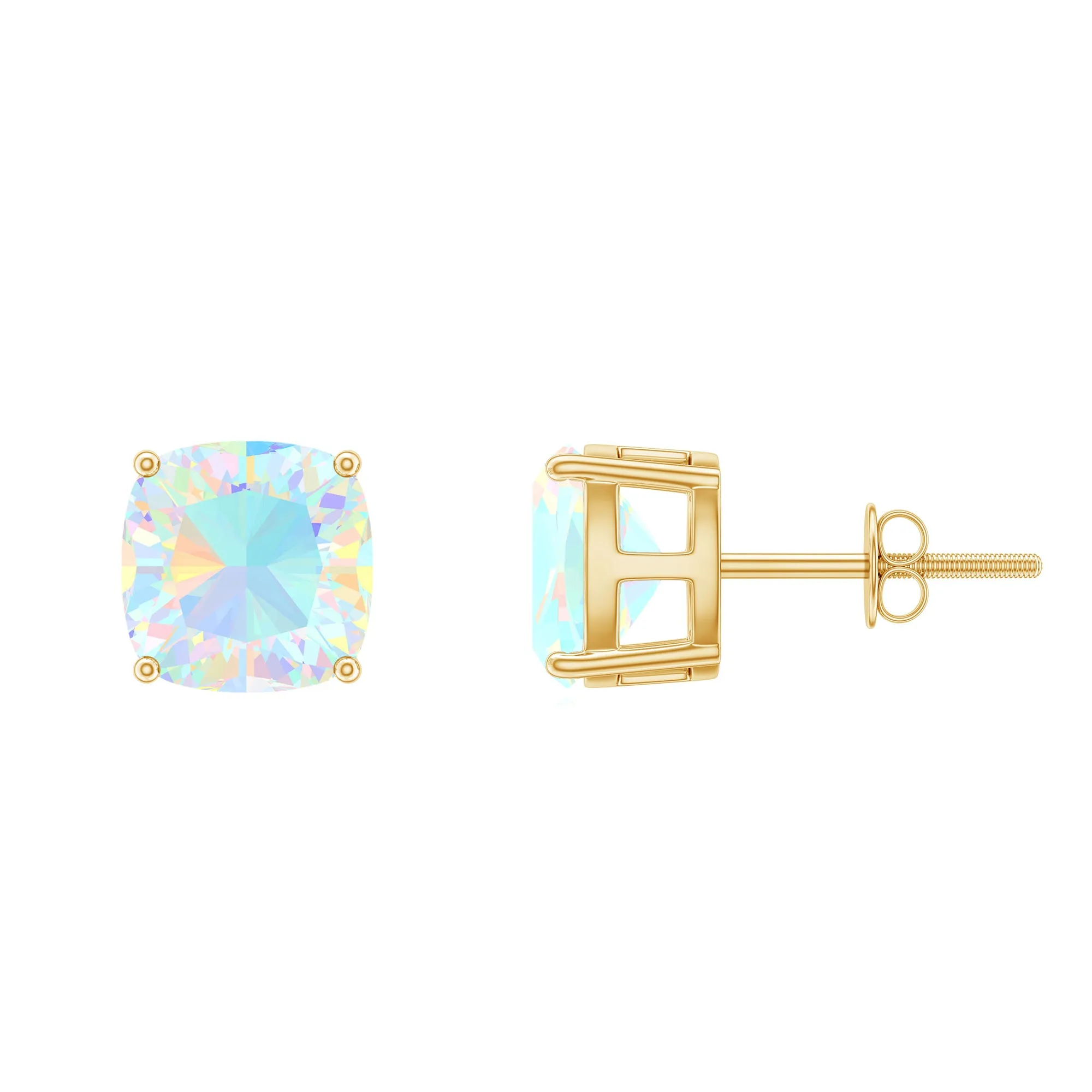 7 MM Cushion Cut Ethiopian Opal Solitaire Stud Earrings in Prong Setting