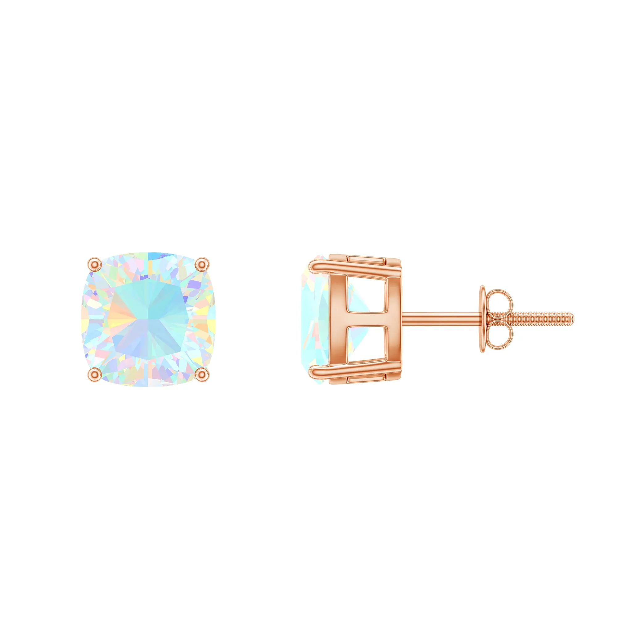 7 MM Cushion Cut Ethiopian Opal Solitaire Stud Earrings in Prong Setting