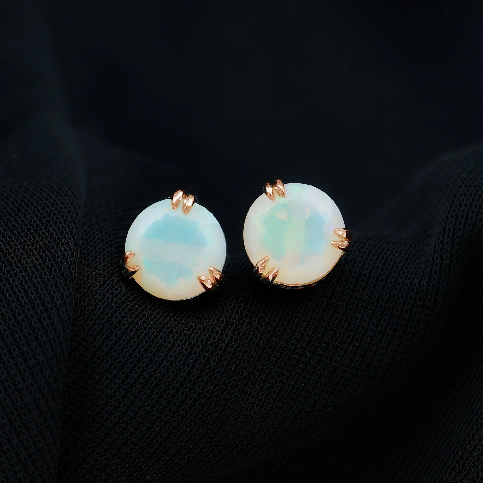 8 MM Ethiopian Opal Solitaire Stud Earrings in Double Prong Setting