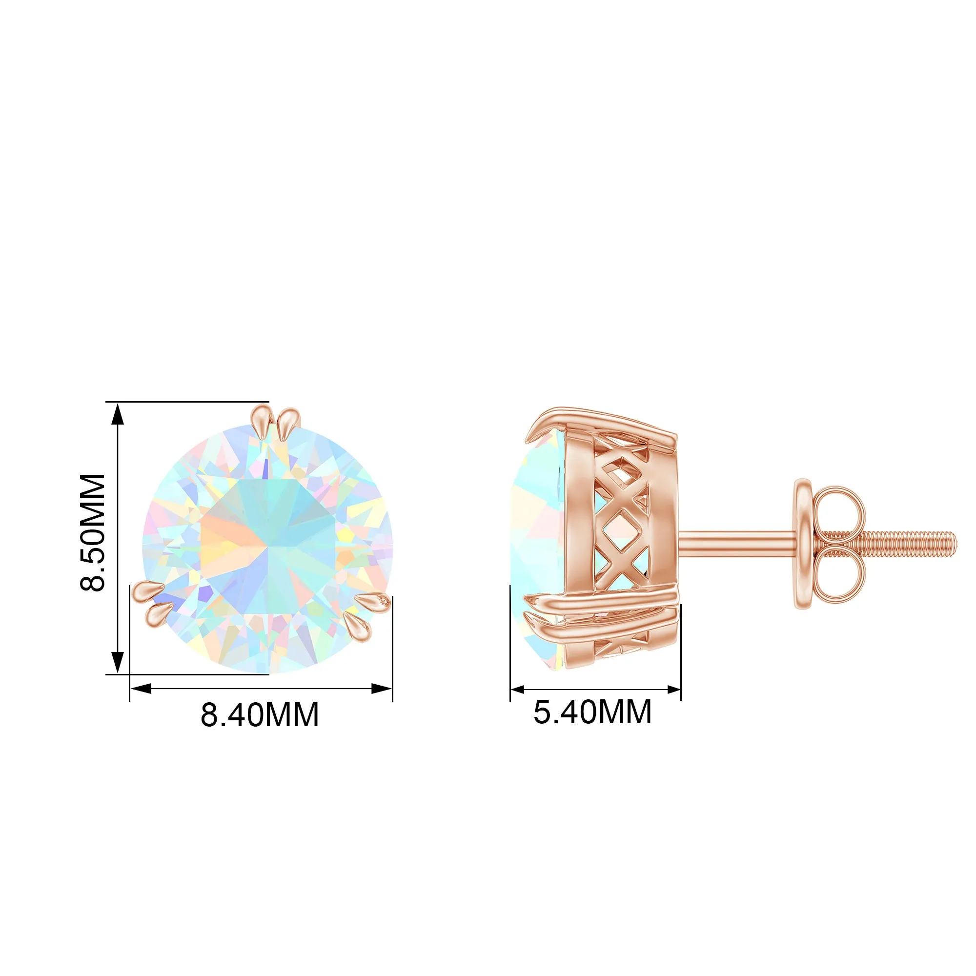 8 MM Ethiopian Opal Solitaire Stud Earrings in Double Prong Setting