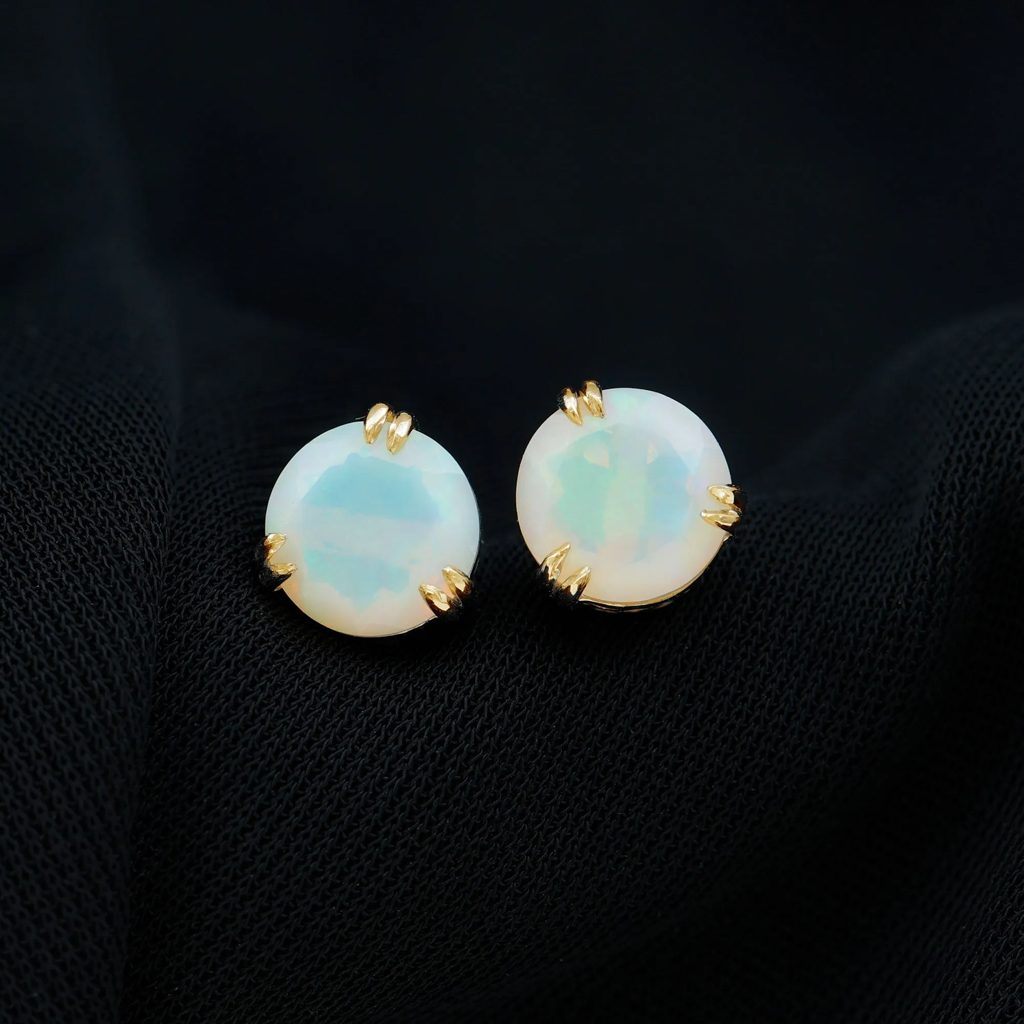 8 MM Ethiopian Opal Solitaire Stud Earrings in Double Prong Setting