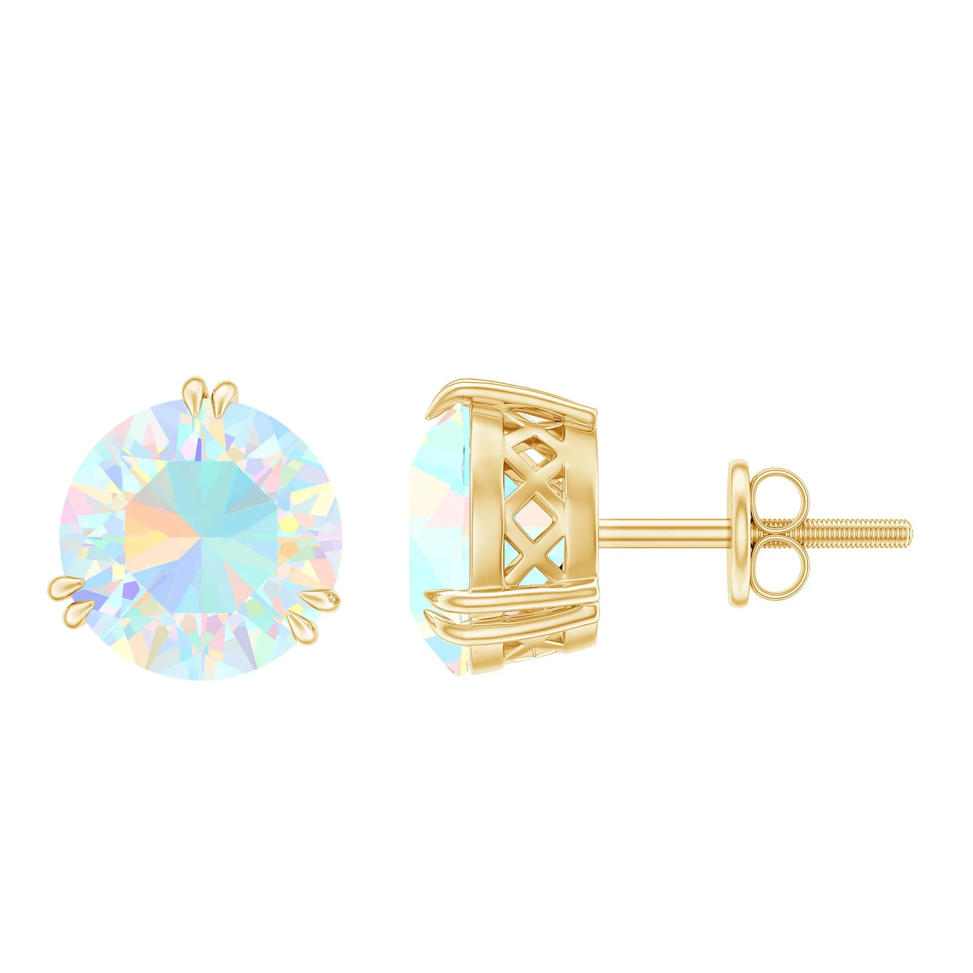 8 MM Ethiopian Opal Solitaire Stud Earrings in Double Prong Setting