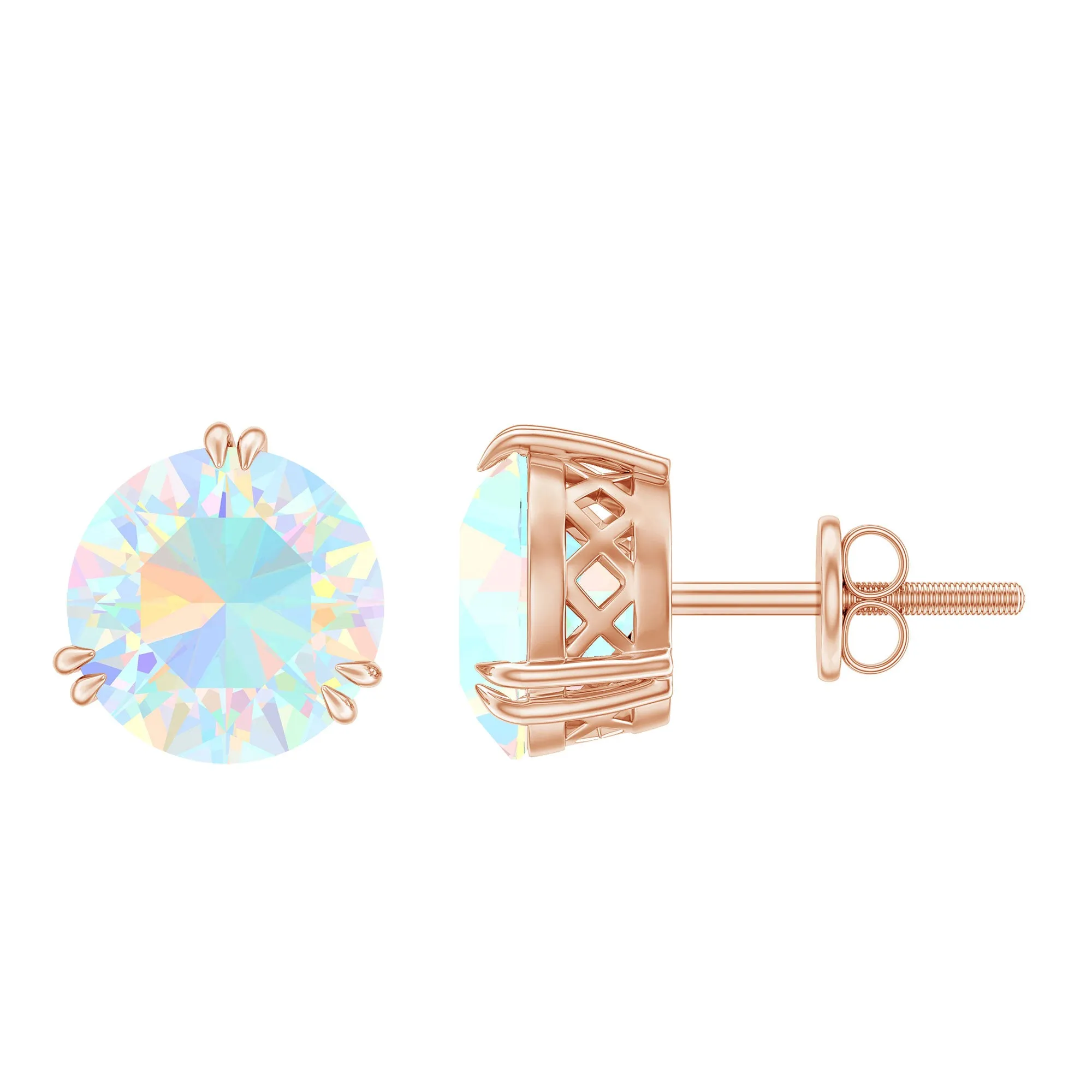 8 MM Ethiopian Opal Solitaire Stud Earrings in Double Prong Setting