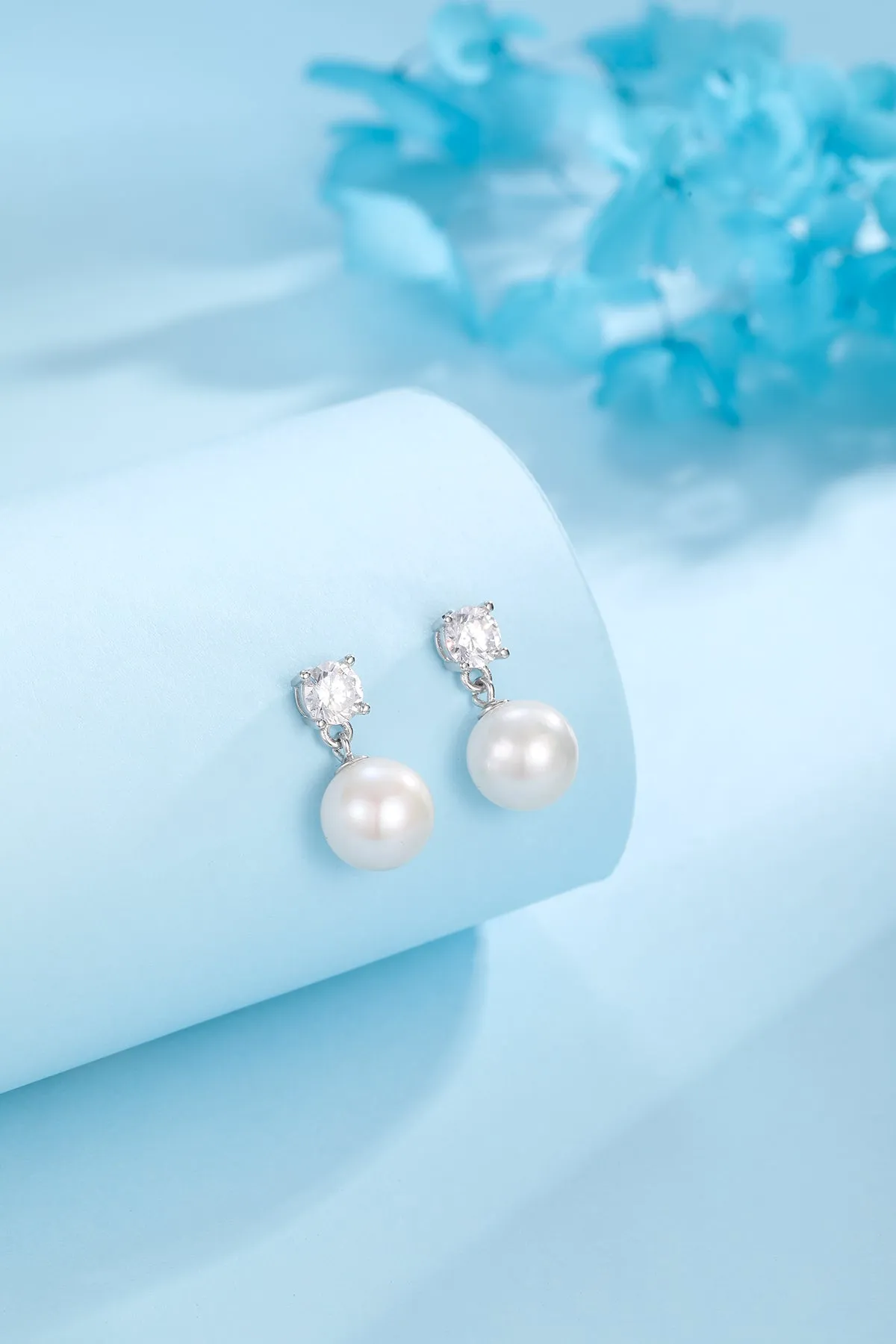 9-10mm Freshwater Pearl & Sasha Drop Large Zircon Earrings