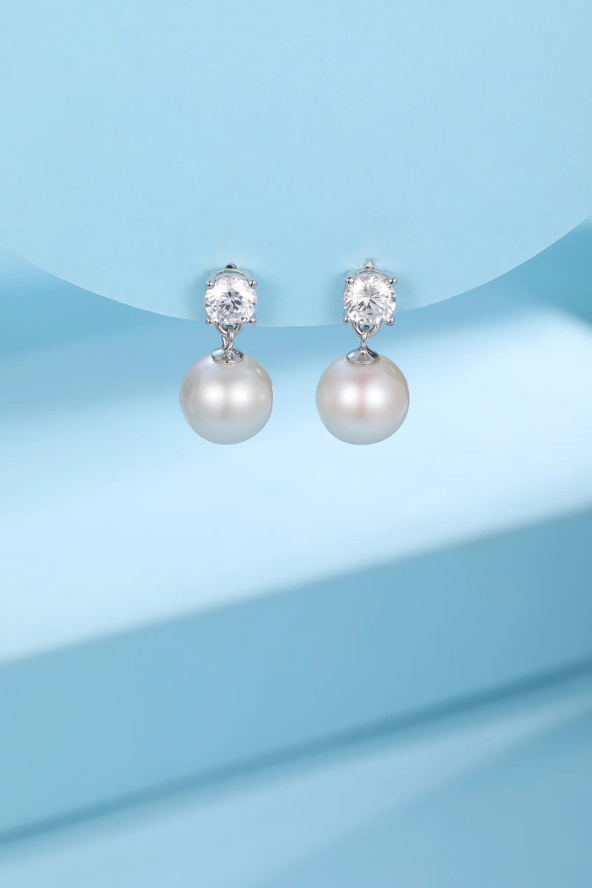 9-10mm Freshwater Pearl & Sasha Drop Large Zircon Earrings