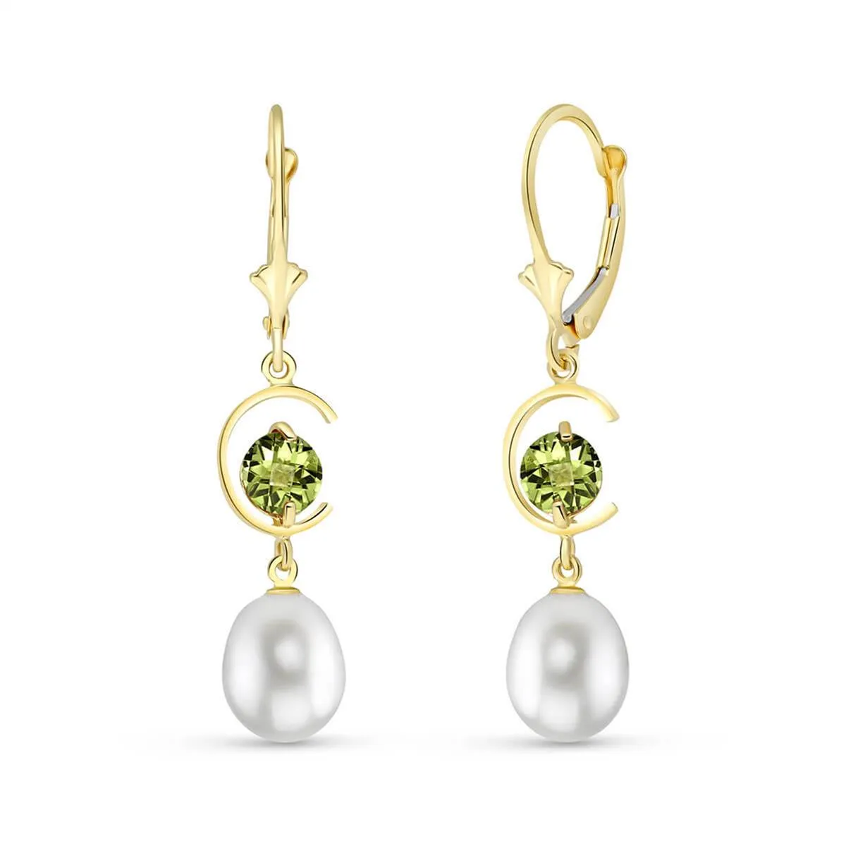 9 Carat 14K Solid Yellow Gold Moonstruck Peridot Pearl Earrings