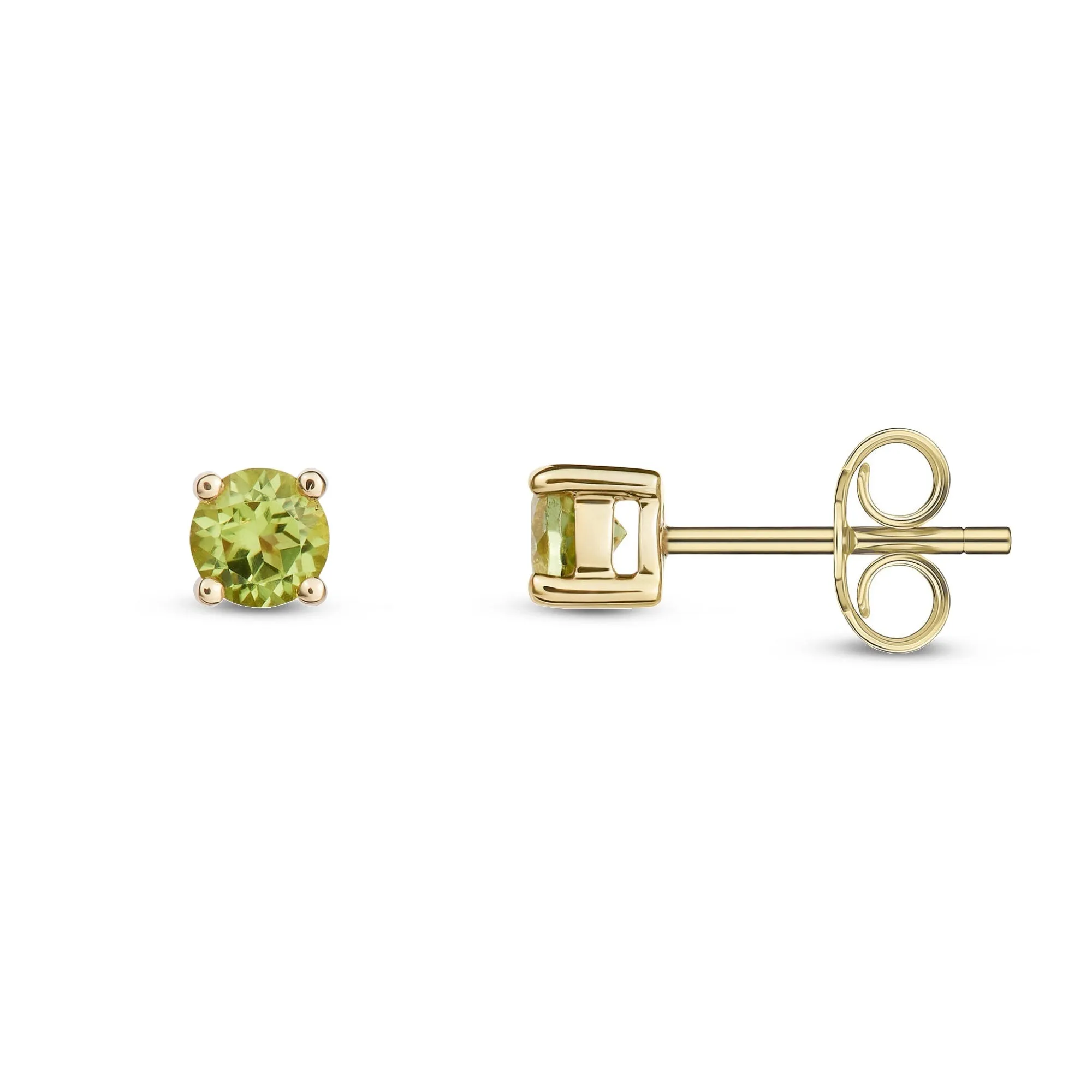 9ct Yellow Gold Peridot 4mm Round Stud Earrings