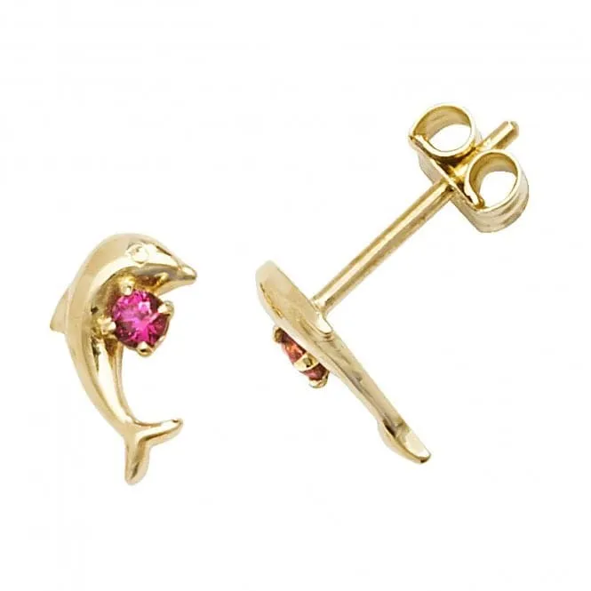 9ct Yellow Gold Pink Zirconia Dolphin Stud Earrings ES598