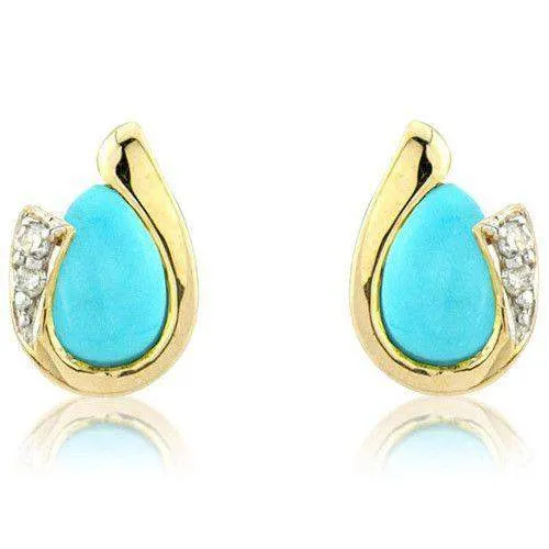 9ct Yellow Gold Turquoise & Diamond Earrings - MM7YDTQ