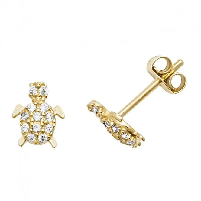 9ct Yellow Gold Zirconia Turtle Stud Earrings ES599