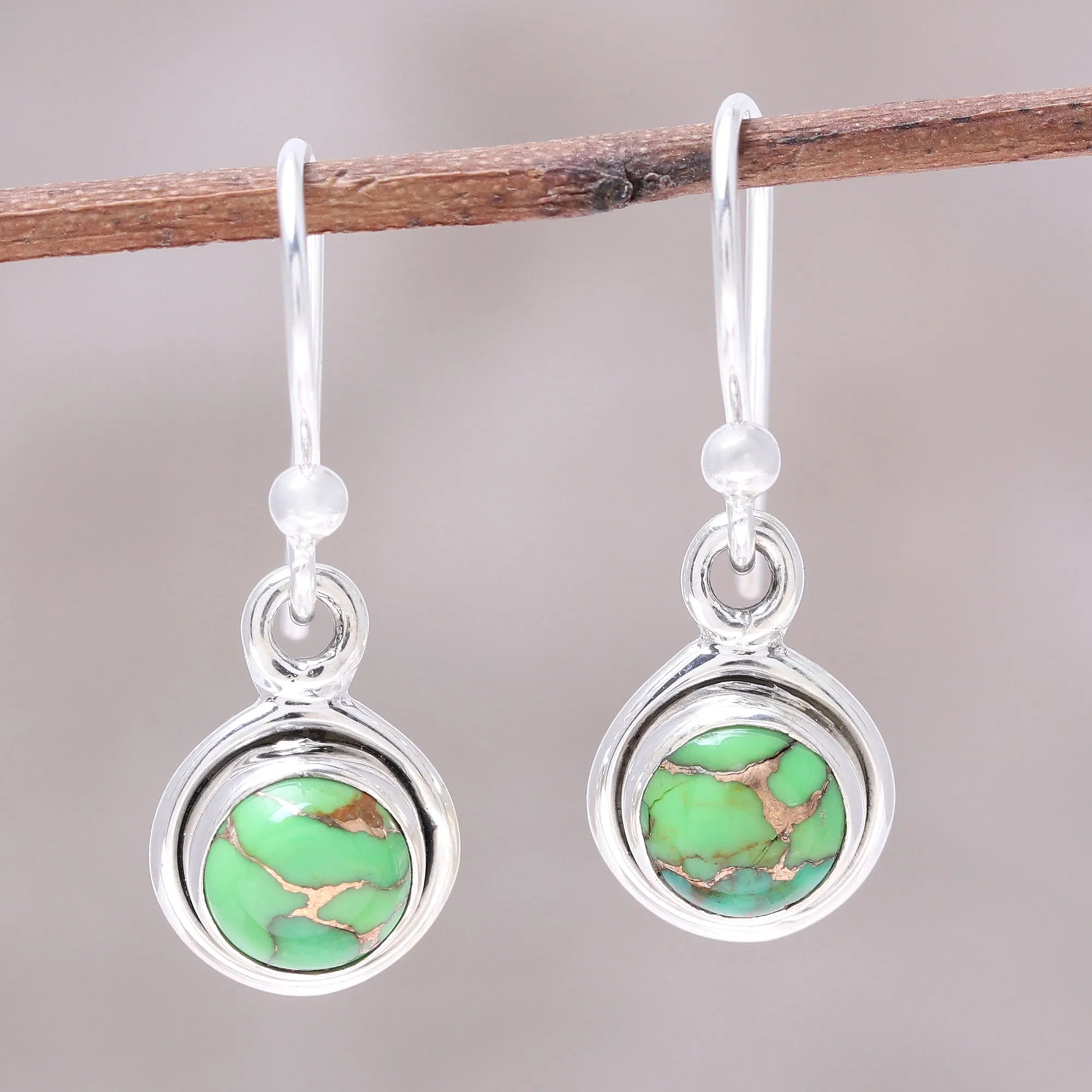 Adorable Moon in Green Sterling Silver and Green Composite Turquoise Earrings