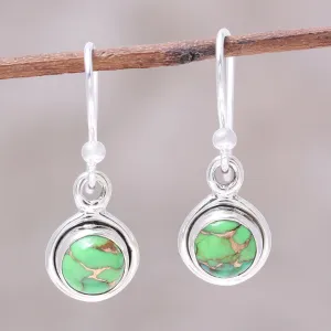 Adorable Moon in Green Sterling Silver and Green Composite Turquoise Earrings