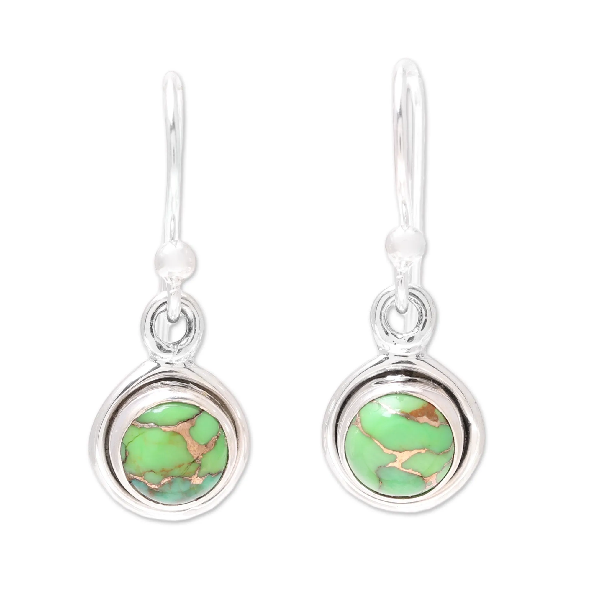 Adorable Moon in Green Sterling Silver and Green Composite Turquoise Earrings