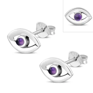 Amethyst Stone Evil Eye Sterling Silver Stud Earrings