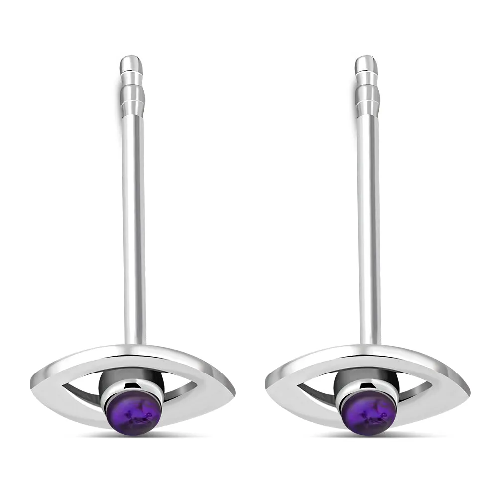 Amethyst Stone Evil Eye Sterling Silver Stud Earrings