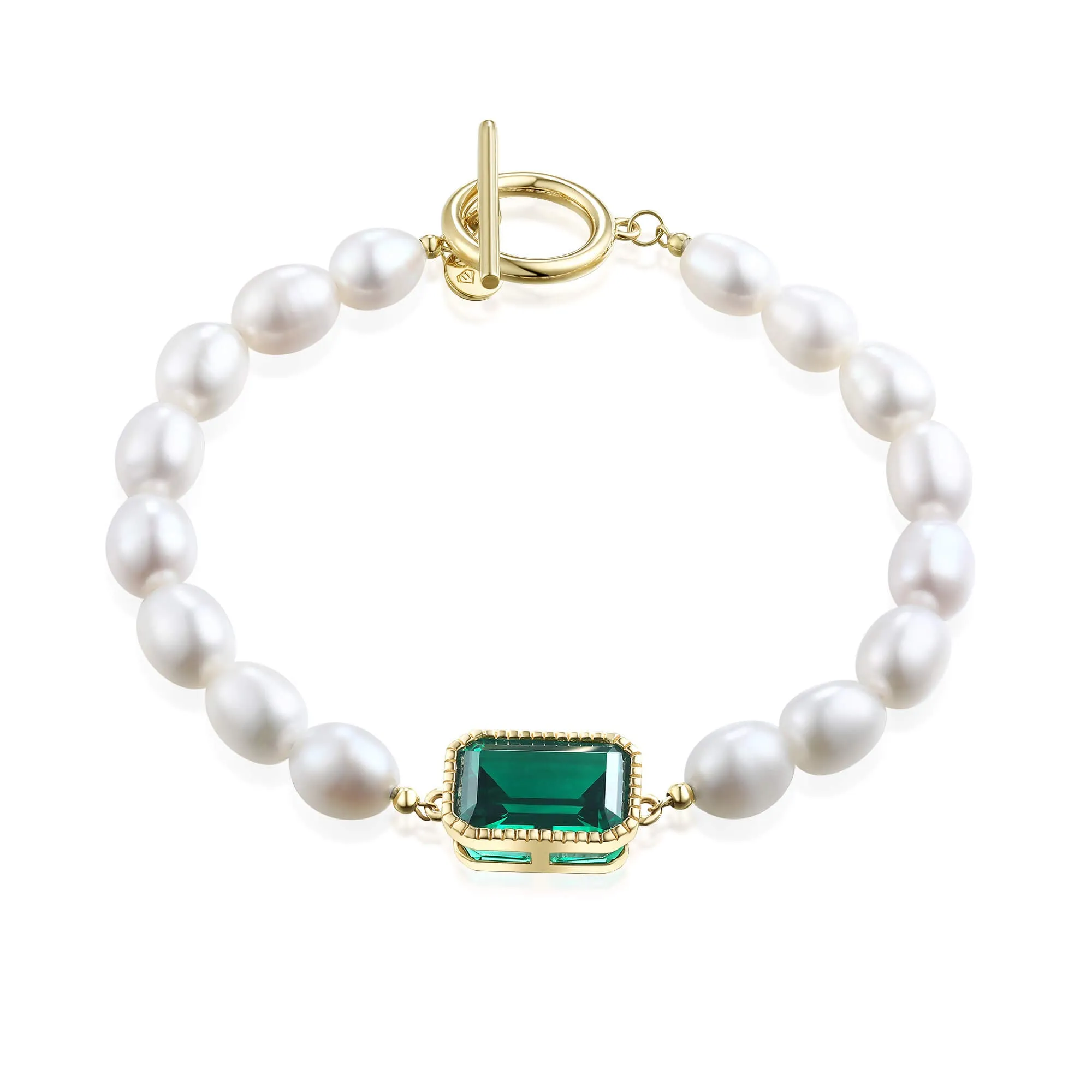 AquaGem Elegance | Emerald & Pearl Bracelet