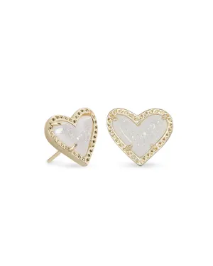 Ari Heart Gold Stud Earring in Iridescent Drusy