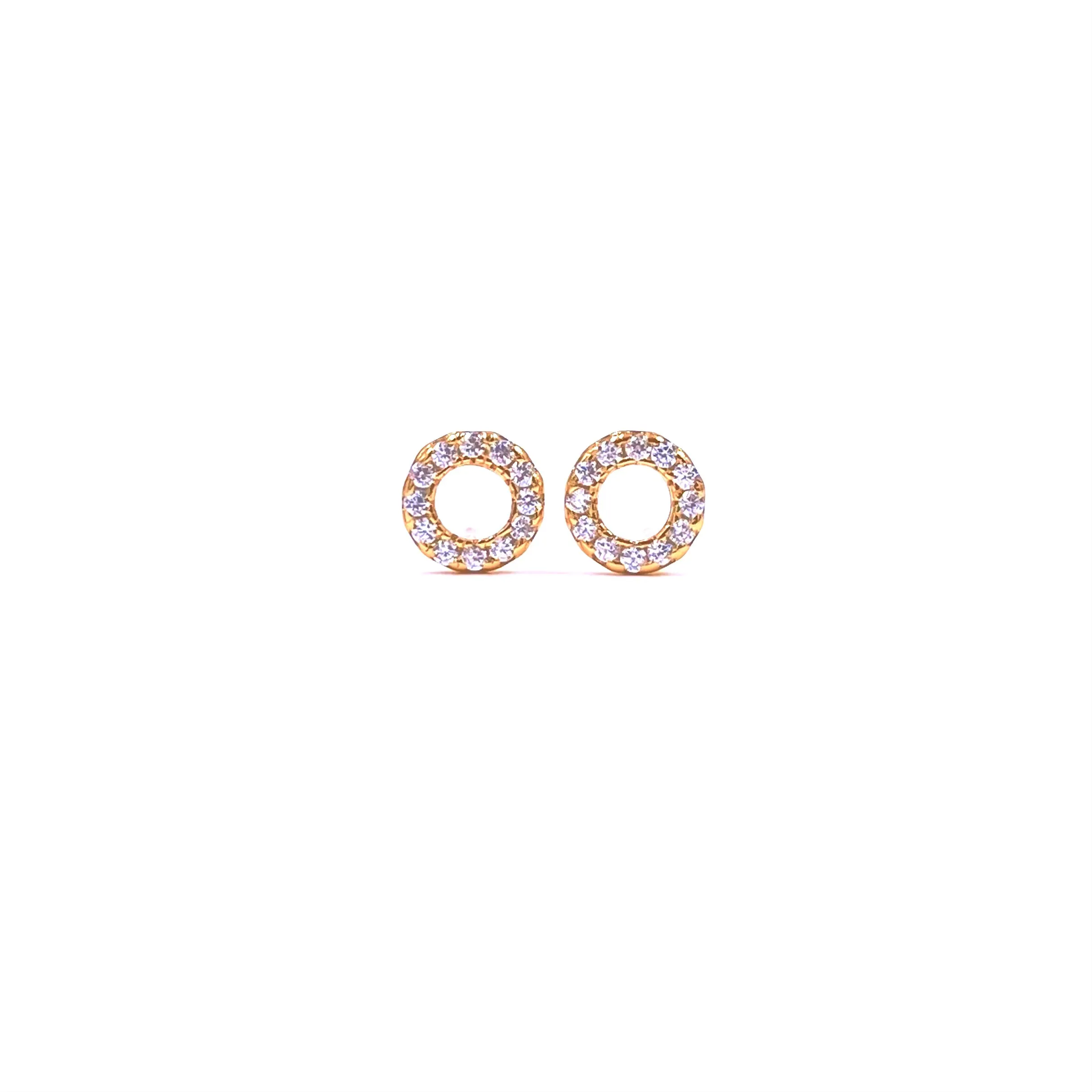 Ashley Gold Sterling Silver Gold Plated CZ Open Circle Design Stud Earrings