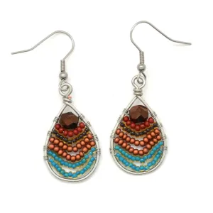 Beaded Teardrop Wire Earrings - Turquoise