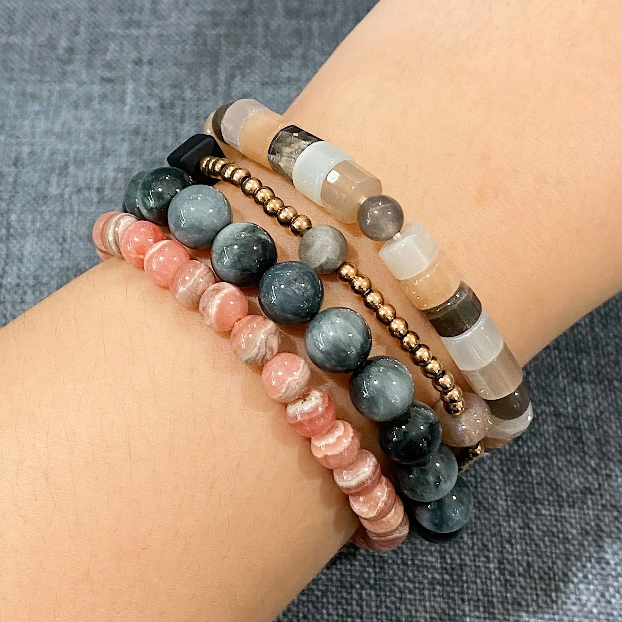 Black Onyx, Peach Moonstone, and Labradorite